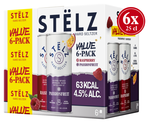 STËLZ Hard Seltzer Raspberry & Passionfruit 6 blikjes van 25 cl
