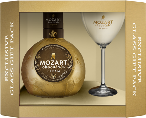 Mozart Chocolate Cream in cadeauverpakking met glas