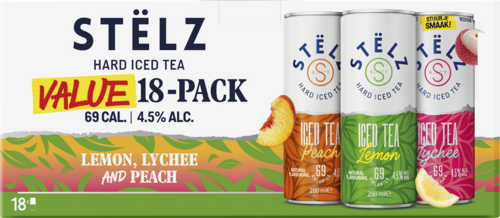 ST&Euml;LZ Hard Iced Tea Lemon, Lychee & Peach 18-pack